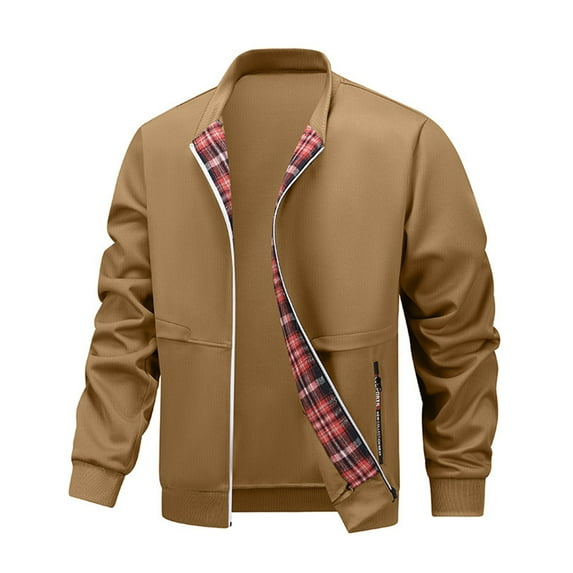 WTOBBY Men's Lightweight Windbreaker Jacket, Casual Stylish Zip Up Hooded Coat with Pockets, Breathable Outdoor Sports Wear for Spring and Fall,Brown M