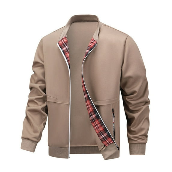 WTOBBY Men's Lightweight Windbreaker Jacket, Casual Stylish Zip Up Hooded Coat with Pockets, Breathable Outdoor Sports Wear for Spring and Fall,Khaki L