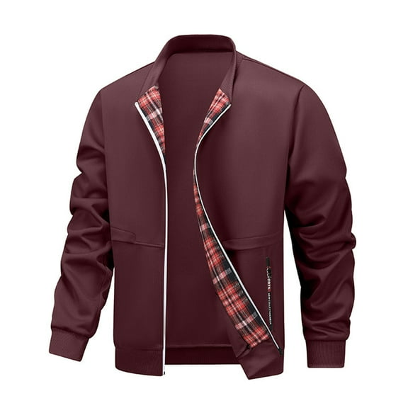 WTOBBY Men's Lightweight Windbreaker Jacket, Casual Stylish Zip Up Hooded Coat with Pockets, Breathable Outdoor Sports Wear for Spring and Fall,Wine 3XL