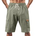 thumbnail image 1 of WTOBBY Men's Linen Cargo Shorts - Loose Fit Casual Beach Breathable Multi-Pocket Jogger Shorts with Elastic Waist for Summer Comfort ,Army Green L, 1 of 5