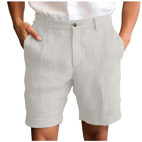 WTOBBY Men's Linen Casual Shorts with Functional Pockets, Summer Lightweight Cotton Blend Beach Pants for Comfortable Vacation ,Light Gray S