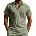 thumbnail image 1 of WTOBBY Men's Linen Short Sleeve Shirt Lightweight and Breathable, Casual Summer Beach Shirt, Solid Color Top for Golf, Vacation, and Relaxed Outdoor Wear,Army Green L, 1 of 7