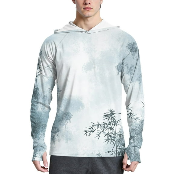 WTOBBY Men's Long Sleeve Camouflage Hoodie with SPF/UV Protection, Sun Protective Shirt for Daily Use, Quick-Dry and Breathable Design for Comfort ,White 2XL
