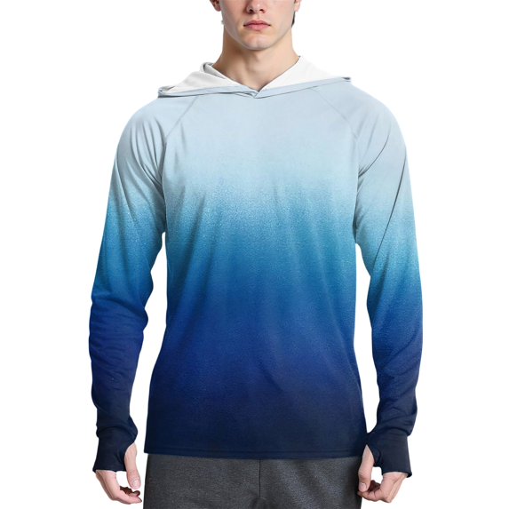 WTOBBY Men's Long Sleeve Gradient Hoodie with SPF/UV Protection, Sun Protective Shirt for Outdoor Wear, Quick-Dry Breathable Design for All-Day Comfort ,Blue S