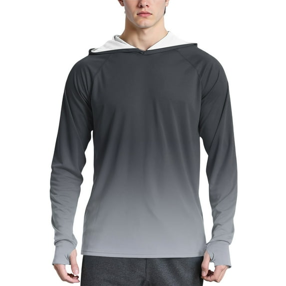 WTOBBY Men's Long Sleeve Gradient Hoodie with SPF/UV Protection, Sun Protective Shirt for Outdoor Wear, Quick-Dry Breathable Design for All-Day Comfort ,Gray M