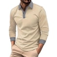 thumbnail image 1 of WTOBBY Men's Long Sleeve Plaid Collar Polo Shirt Golf Tee Basic Casual Top with Lightweight Regular Fit for Everyday Wear and Trendy Style,Khaki L, 1 of 5
