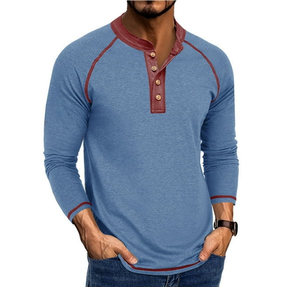 WTOBBY Men's Long-Sleeve Round Neck T-Shirt, Base Layer Top for Comfortable Fit, Ideal as Underwear or Standalone Wear, Soft Everyday Fabric,Light Blue XL