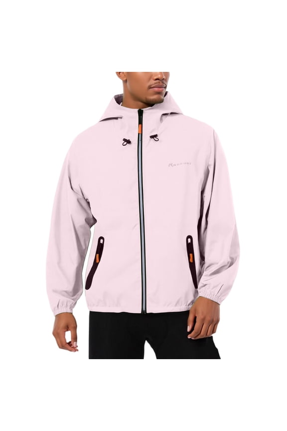 Men's Long Sleeve Sun Protection Jacket, UPF 50+ Waterproof Hooded Top with Ventilated Back, Fishing Hiking UV Defense Layer,Pink 3XL