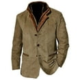 thumbnail image 1 of WTOBBY Men's Long Work Jacket with Spliced Button Pockets, Solid Color Casual Coat for Outdoor and Everyday Use with Modern Style,Khaki L, 1 of 4