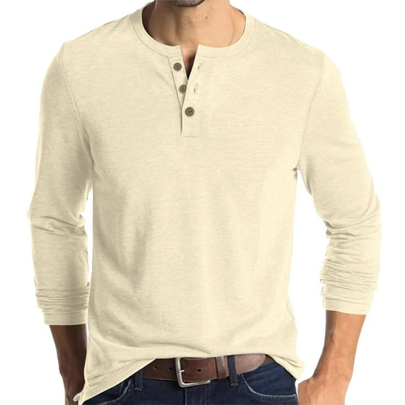 WTOBBY Men's Loose Casual Henley Long Sleeve Shirt with Zip-Up Hoodie Relaxed Fit Top for Everyday Comfort and Fashionable Layering,Beige L