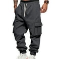 thumbnail image 1 of WTOBBY Men's Loose Fit Cargo Joggers Thickened Warm Pants with Pockets Casual Running Trousers for Outdoor Sports Men's Pants,Dark Gray XL, 1 of 5