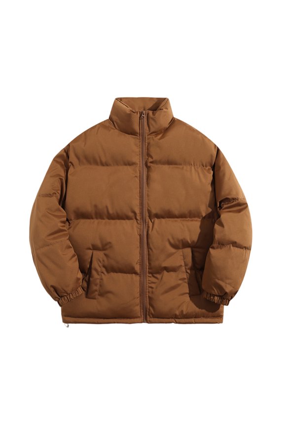 Men's Loose-Fit Casual Down Jacket with Long Sleeves, Warm and Comfortable Winter Coat, Lightweight Insulated Design for Cold Weather Protection,Light Brown S