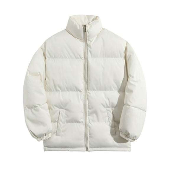 WTOBBY Men's Loose-Fit Casual Down Jacket with Long Sleeves, Warm and Comfortable Winter Coat, Lightweight Insulated Design for Cold Weather Protection,White S
