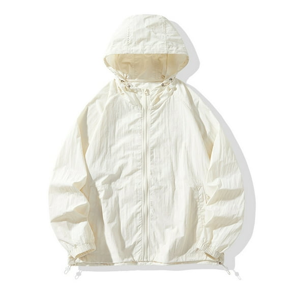 WTOBBY Men's Loose Fit Sun Protective Jacket for Outdoor Casual Wear - Windproof, Quick-Dry Fabric, Perfect for Sports, Beach, and Everyday Sun Defense,Beige L
