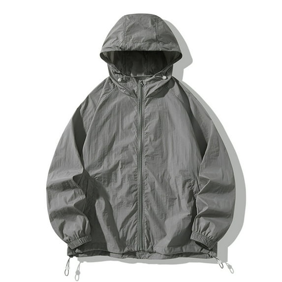 WTOBBY Men's Loose Fit Sun Protective Jacket for Outdoor Casual Wear - Windproof, Quick-Dry Fabric, Perfect for Sports, Beach, and Everyday Sun Defense,Dark Gray L