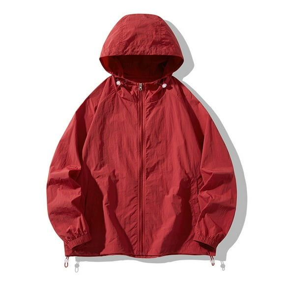 WTOBBY Men's Loose Fit Sun Protective Jacket for Outdoor Casual Wear - Windproof, Quick-Dry Fabric, Perfect for Sports, Beach, and Everyday Sun Defense,Deep Red L