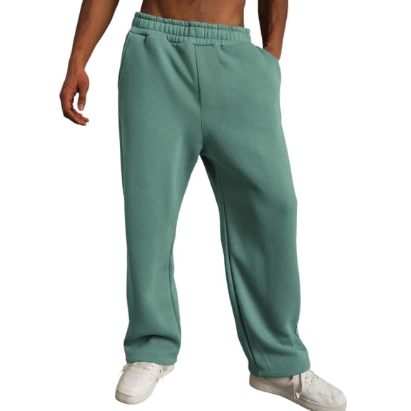 WTOBBY Men's Loose Fit Sweatpants for Autumn/Winter, Warm Casual Joggers with Pockets, Cozy Lounge Pants for Cold Weather, Comfort Fit,Light Green 2XL
