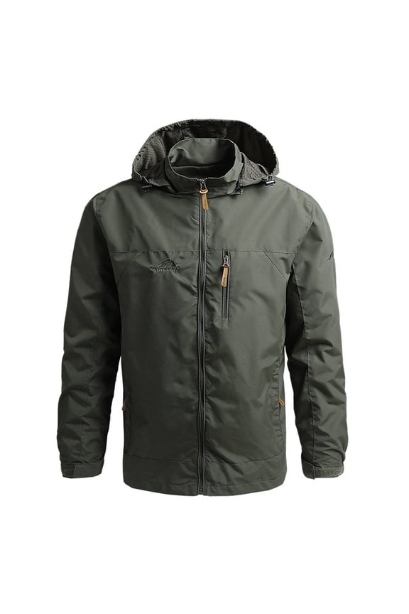 Men's Mid-Length Waterproof Windbreaker Jacket,Detachable Hood for Outdoor, Tactical Casual Design, Perfect for Winter and Spring for Hiking and Daily Wear,Army Green 2XL