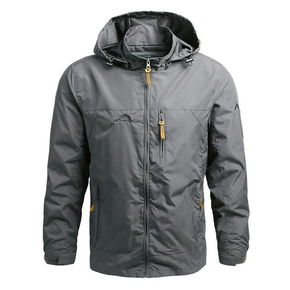 WTOBBY Men's Mid-Length Waterproof Windbreaker Jacket,Detachable Hood for Outdoor, Tactical Casual Design, Perfect for Winter and Spring for Hiking and Daily Wear,Gray XL