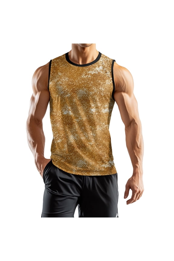Men's Military Camo Print Sports Casual Sleeveless Vest Lightweight Quick-Drying For Fitness Running Activities Comfort Beach Design Modern Breathable Active Wear,Gold XL