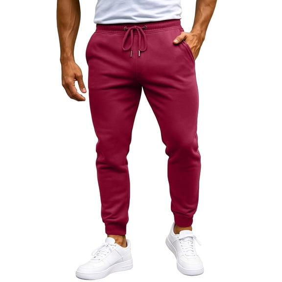 WTOBBY Men's Multi-color Sports Pants for Spring and Autumn Casual Wear, Loose Tied Long Trousers with Comfortable Fit, Stylish and Functional Design,Red M