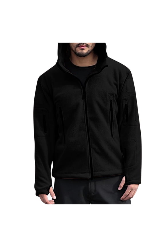 Men's Cold Proof Fleece Hooded Jacket for Outdoor - Warm Bladder Insulation, Heavy-Duty for Winter Sports, Hiking, and Extreme Wind Protection with Comfort Fit,Black 4XL