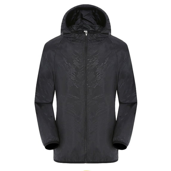 WTOBBY Men's Outdoor Long Sleeve Hooded Riding Sun Protective Skin Jacket, Windproof Ultra-Light Rainproof Windbreaker Top for Cycling and Daily Use ,Black 2XL