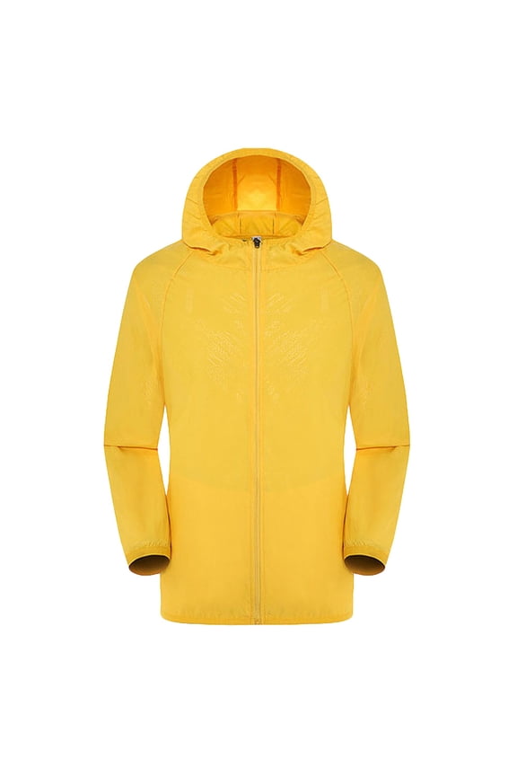 Men's Outdoor Long Sleeve Hooded Riding Sun Protective Skin Jacket, Windproof Ultra-Light Rainproof Windbreaker Top for Cycling and Daily Use ,Yellow L