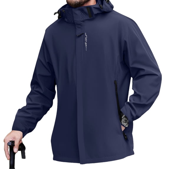 WTOBBY Men's Outdoor Windbreaker Jacket with Hood, Windproof and Waterproof Workwear Sport Coat for Outdoor Activities and Daily Wear,Dark Blue 3XL