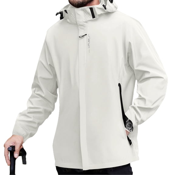 WTOBBY Men's Outdoor Windbreaker Jacket with Hood, Windproof and Waterproof Workwear Sport Coat for Outdoor Activities and Daily Wear,White M
