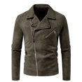 thumbnail image 1 of WTOBBY Men's PU Leather Lapel Jacket, Light Mature Style Motorcycle Coat, Trendy Biker Outerwear for Casual and Night Out Fashion,Army Green L, 1 of 4