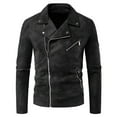 thumbnail image 1 of WTOBBY Men's PU Leather Lapel Jacket, Light Mature Style Motorcycle Coat, Trendy Biker Outerwear for Casual and Night Out Fashion,Black 3XL, 1 of 4
