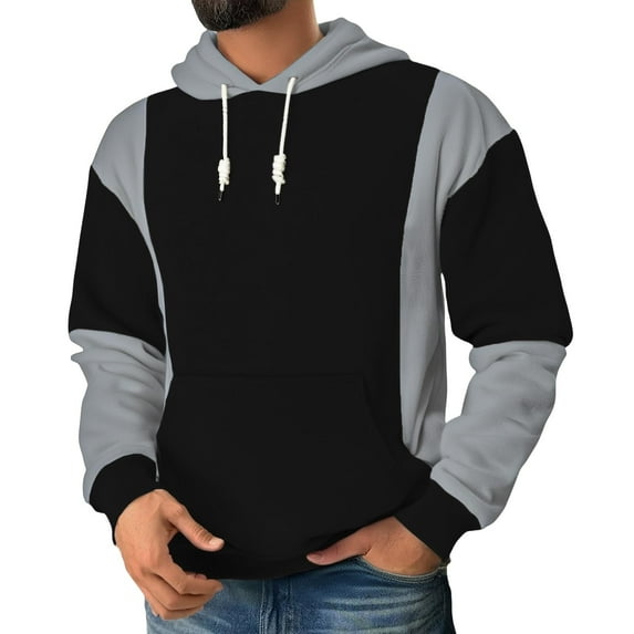 WTOBBY Men's Patchwork Color Block Hoodie, Long Sleeve Casual Pullover Sweatshirt, Artistic Street Style Design,Black 2XL