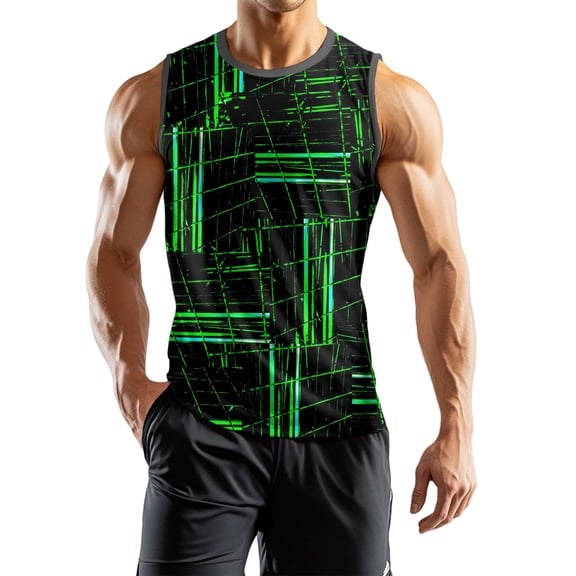 WTOBBY Men's Patterned Sports Casual Vest Sleeveless Quick-Drying Lightweight With Textured Print For Running Beach Fitness Activities Comfortable Breathable Modern Design,Dark Green XL