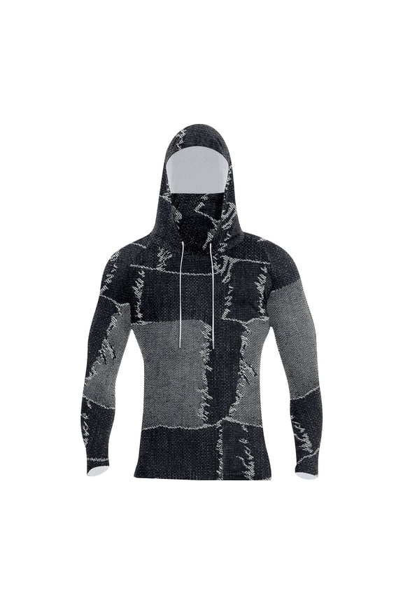 Men's Performance Fishing Raglan Prints Hoodie with UPF 50+ UV Protection, Long Sleeve Sun-Shirt with Mesh Visor for Outdoor,Black L