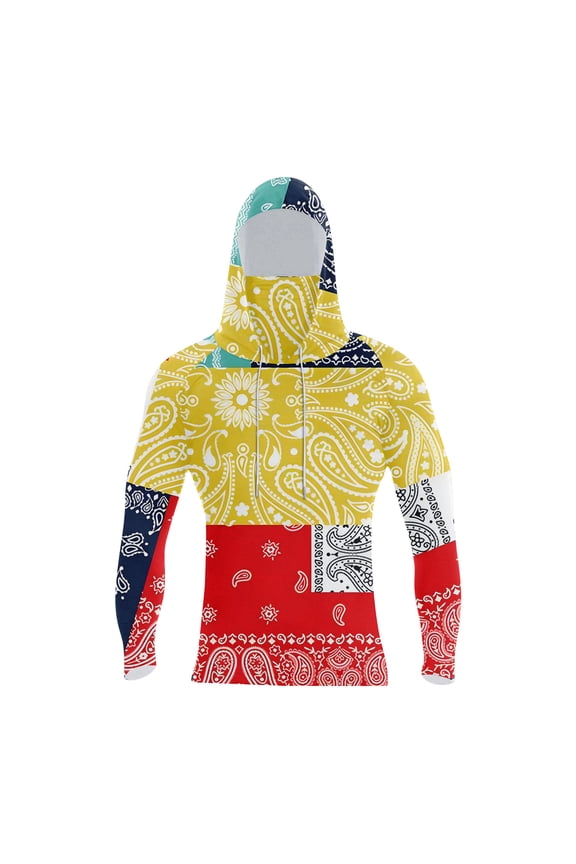 Men's Performance Fishing Raglan Prints Hoodie with UPF 50+ UV Protection, Long Sleeve Sun-Shirt with Mesh Visor for Outdoor,Yellow L