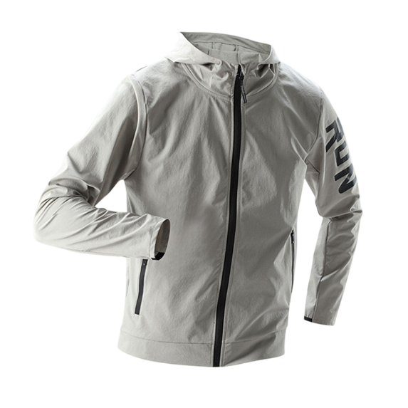 WTOBBY Men's Performance Running Jacket, Loose Fit Quick-Dry Athletic Top with Ventilation, Gym Training Cycling Sportswear Moisture Management,Light Gray XL