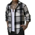 thumbnail image 1 of WTOBBY Men's Plaid Long Sleeve Shirt Turn-Down Collar Double Pocket Button Front Casual Versatile Dress Flannel Workwear Fall Winter Warm Top,Gray S, 1 of 8