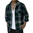 thumbnail image 1 of WTOBBY Men's Plaid Long Sleeve Shirt Turn-Down Collar Double Pocket Button Front Casual Versatile Dress Flannel Workwear Fall Winter Warm Top,Green L, 1 of 8