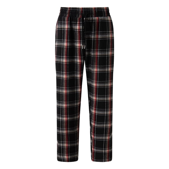 WTOBBY Men's Plaid Stripe Casual Pants, Fashion Lounge Sleep Pajama Bottoms with Comfort Fit and Drawstring Waist for Men, Cozy Loungewear,Black 2XL