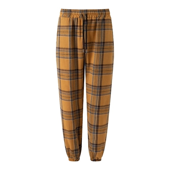 WTOBBY Men's Plaid Stripe Casual Pants Fashion Pajama Pants for Home Sleep Comfortable Soft Drawstring Elastic Waist Men's Lounge Trousers,Yellow M