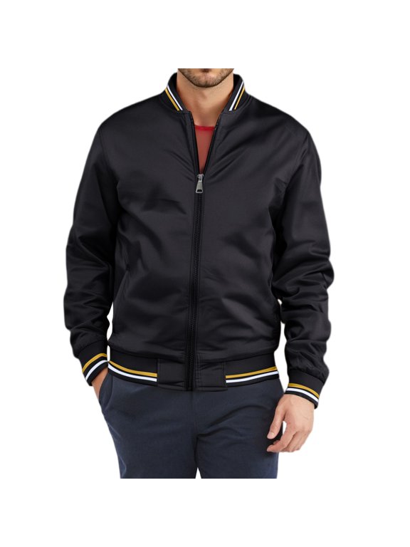Men's Premium Cotton Baseball Jacket, Vintage Stand Collar Flight Bomber with Color Block Design, Relaxed Fit Retro Outerwear,Black L