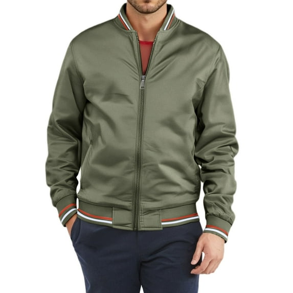 WTOBBY Men's Premium Cotton Baseball Jacket, Vintage Stand Collar Flight Bomber with Color Block Design, Relaxed Fit Retro Outerwear,Green 3XL