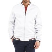 WTOBBY Men's Premium Cotton Baseball Jacket, Vintage Stand Collar Flight Bomber with Color Block Design, Relaxed Fit Retro Outerwear,White M
