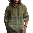 thumbnail image 1 of WTOBBY Men's Printed Cotton Linen Hooded Long Sleeve Shirt with Gradient Design for Spring and Summer Casual Daily Wear Lightweight and Breathable Pullover Top ,Army Green L, 1 of 5