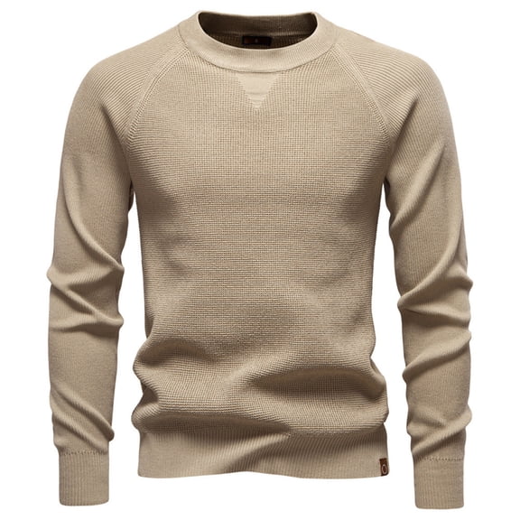WTOBBY Men's Pullover Sweater Jumper with Knit Crewneck Plain Neck Vintage Style, Business Casual Fashion Top for Warm and Stylish Wear,Khaki M