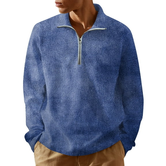 WTOBBY Men's Quarter Zip Pullover Turtleneck Long Sleeve Shirt Featuring Gradient Print Stylish Casual Top for Men in Cool Seasons and Daily Use,Dark Blue M