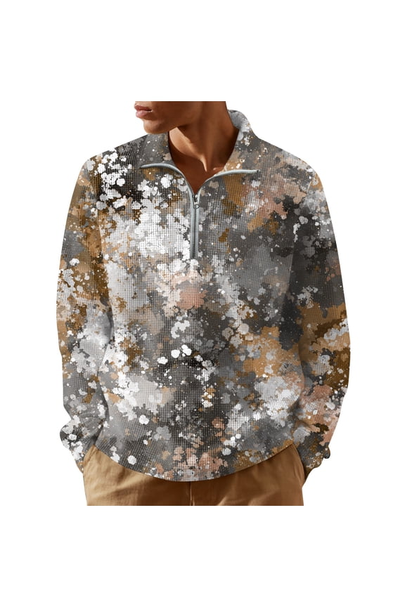 Men's Quarter Zip Pullover Turtleneck Long Sleeve Top with Camouflage Print Casual Military Style Shirt for Men in Cool Weather and Urban Outings,Green M