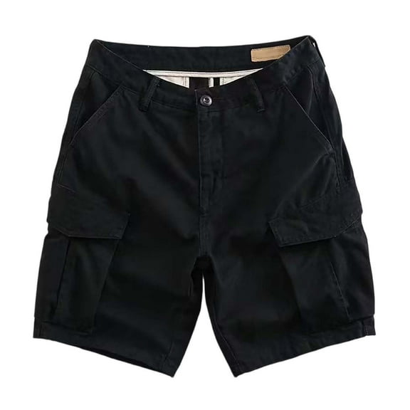 WTOBBY Men's Quick-Dry Work Cargo Shorts for Outdoor Sports, Multi-Pocket Casual Jogging Shorts with Elastic Waistband Lightweight Loose Fit Summer Utility Beach Shorts,Black M