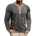 thumbnail image 1 of WTOBBY Men's Raglan Sleeve Henley Top with Button Lapel, Colored Cotton Fabric, and Four-Button Front for Base Layer Casual Wear Comfort Fit Long Sleeve Shirt ,Dark Gray M, 1 of 6